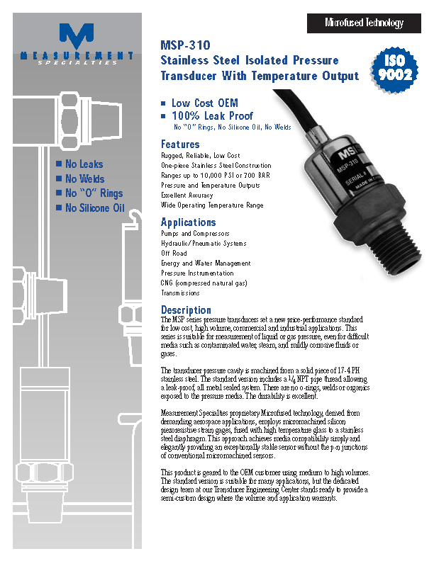 Temperature/Pressure/Depth Sensor