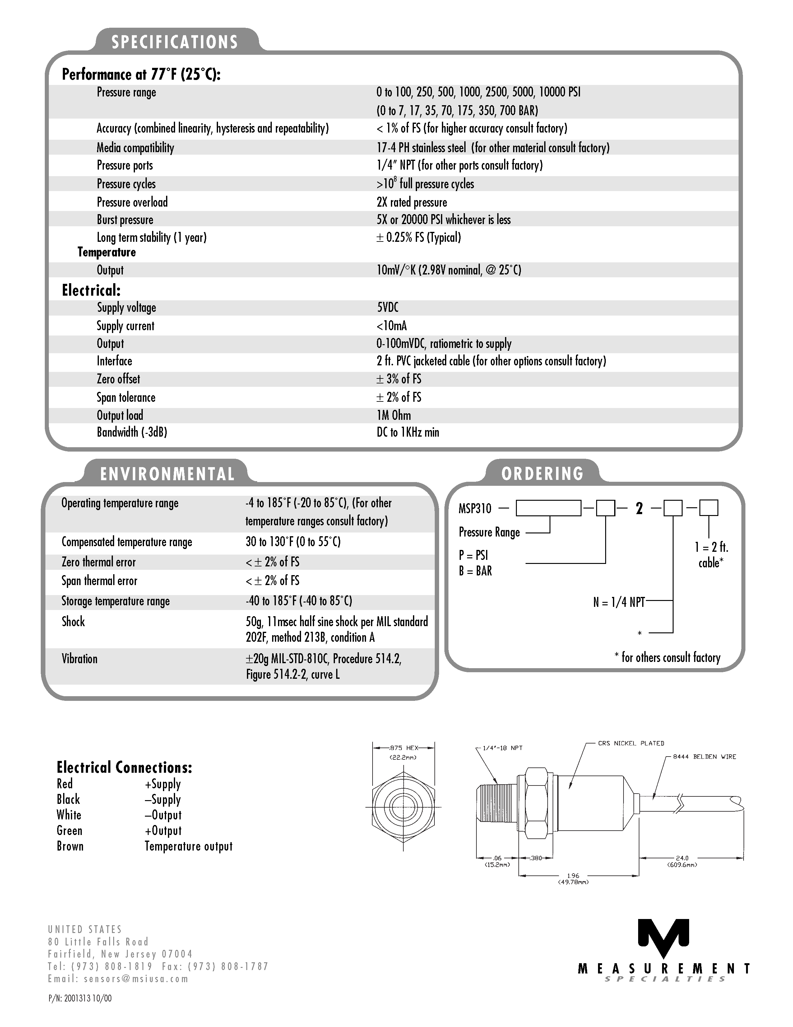 Temperature/Pressure/Depth Sensor