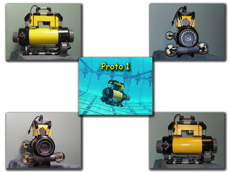 Collage of a yellow and black underwater vehicle with 'Proto 1' displayed on a screen.